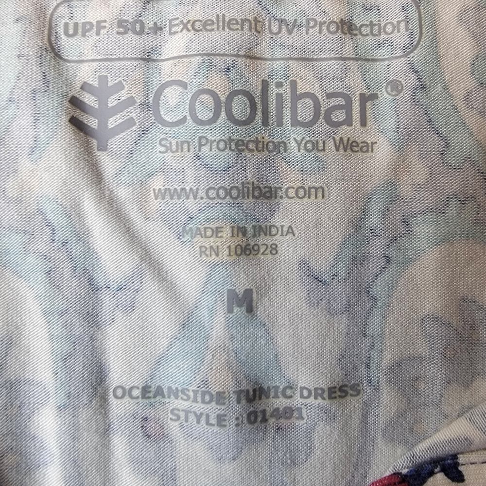 NWOT. Coolibar Blue, Teal & White Medallion Print Dress UV PROTECTION - Picture 3 of 4